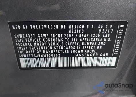 2017 Volkswagen Jetta Gli from USA, damaged, VIN 3VW4T7AJ9HM330752